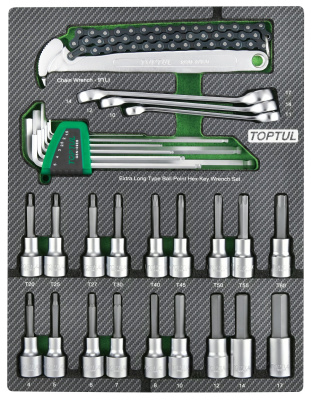 Набор торцевых насадок, шестигранники Г-образные и разрезные ключи, 31 пр. в мягком ложементе TOPTUL  GEB3109