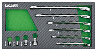 Набор комбинированных трещоточных ключей 8-19 мм, 10 пр. в мягком ложементе TOPTUL  GEA1001